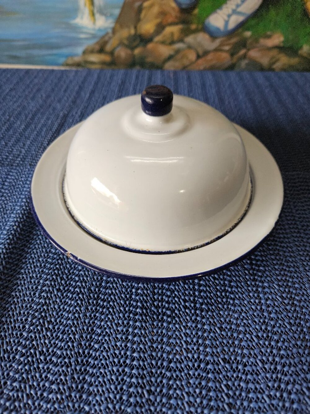 Vintage White Enamelware Butter Dish  (G1)
